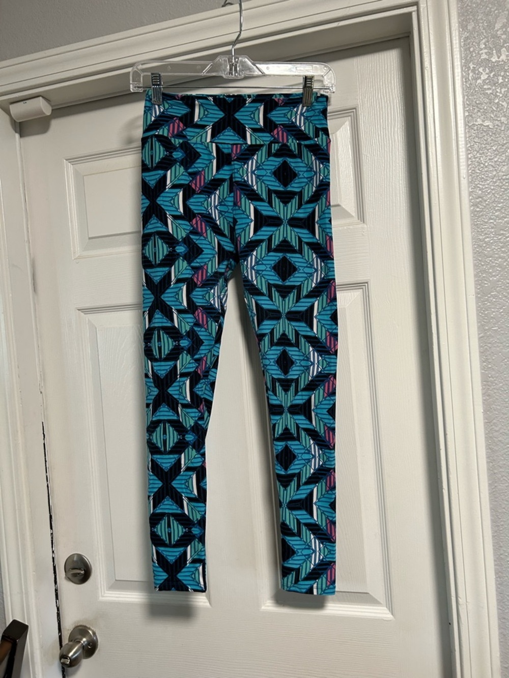 LuLaRoe Kids Geometric Leggings - Teal, Black & Pink Accents